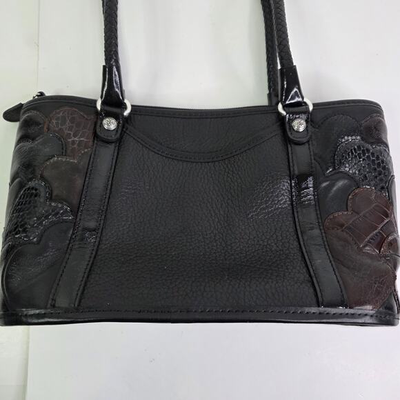 Brighton Vintage Leather 3D Hearts Black Brown Shoulder Bag double handle Zip - Picture 2 of 13